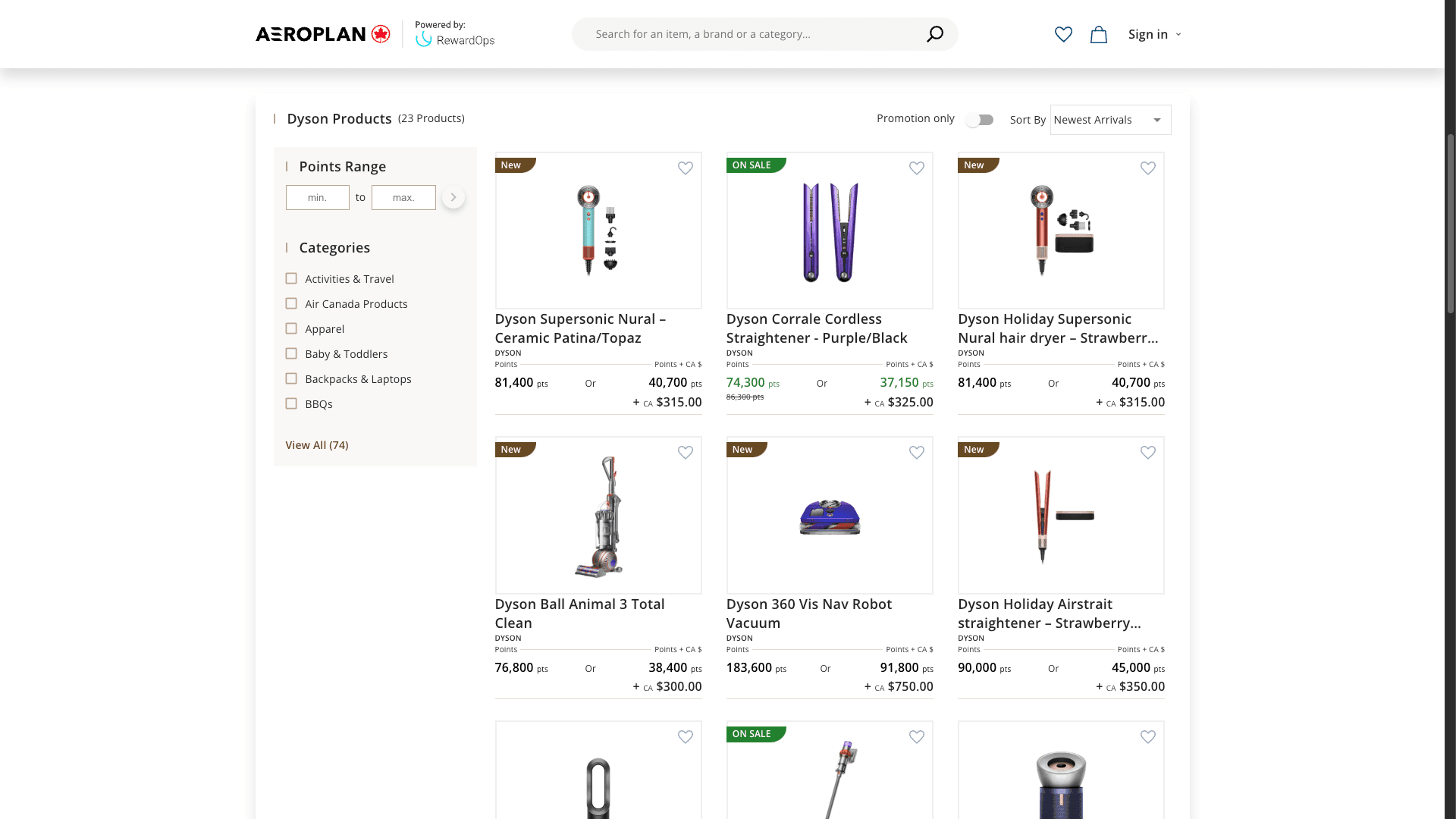 Aeroplan eStore - Dyson Retailer Catalog