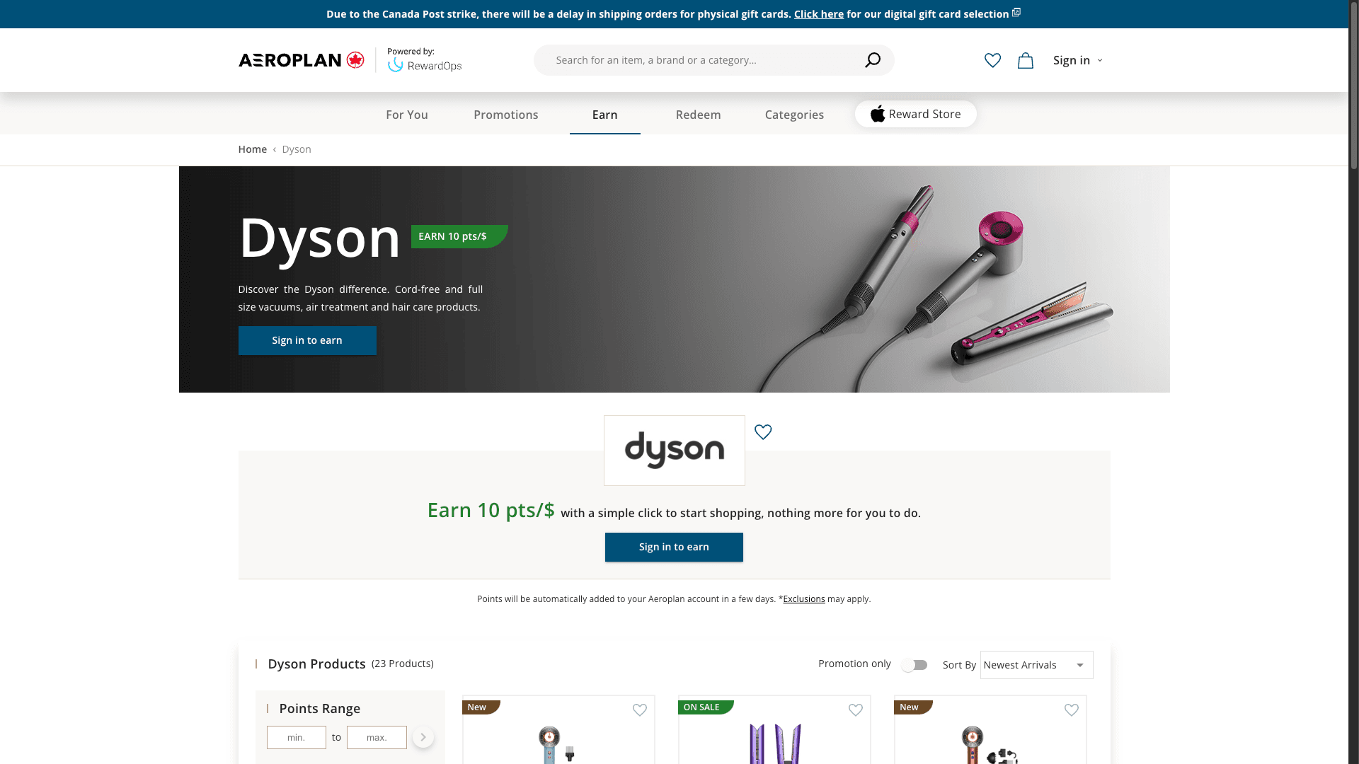 Aeroplan eStore - Dyson Retailer