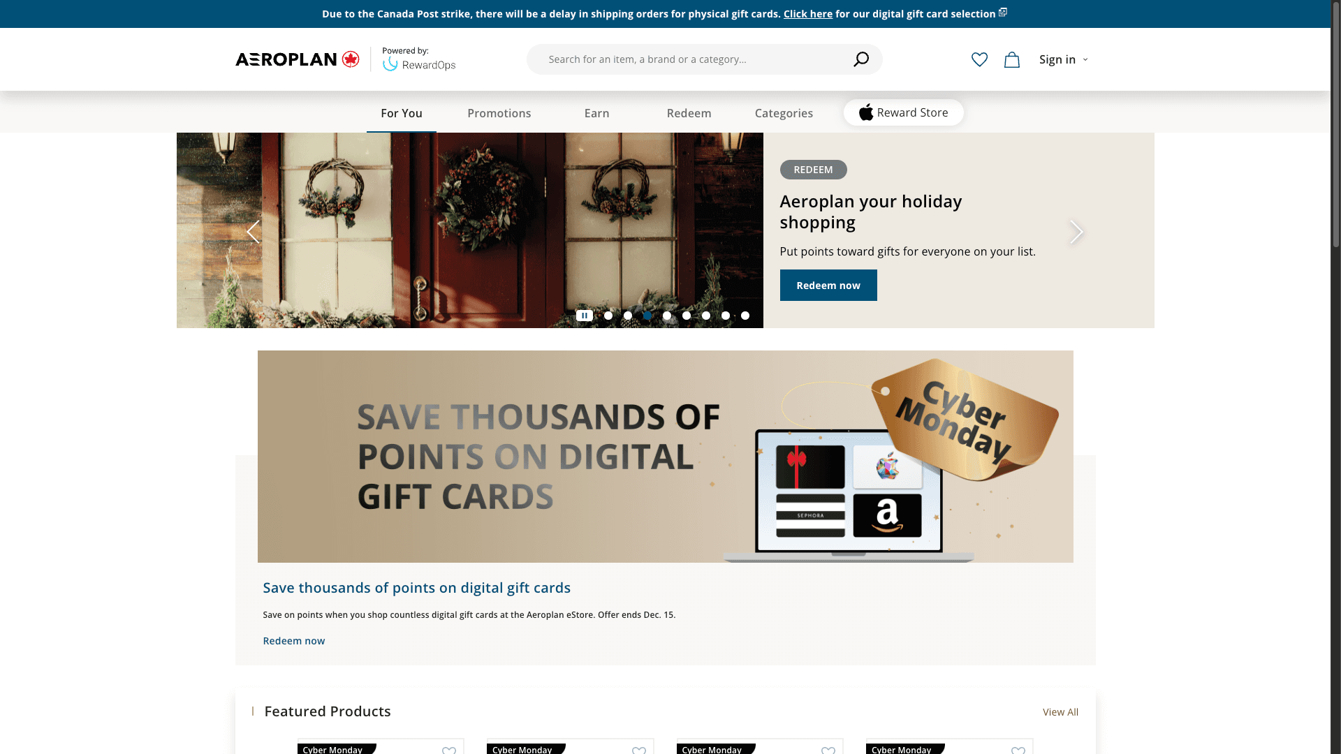 Aeroplan eStore - Retailer & Catalog Redesign - For You Page
