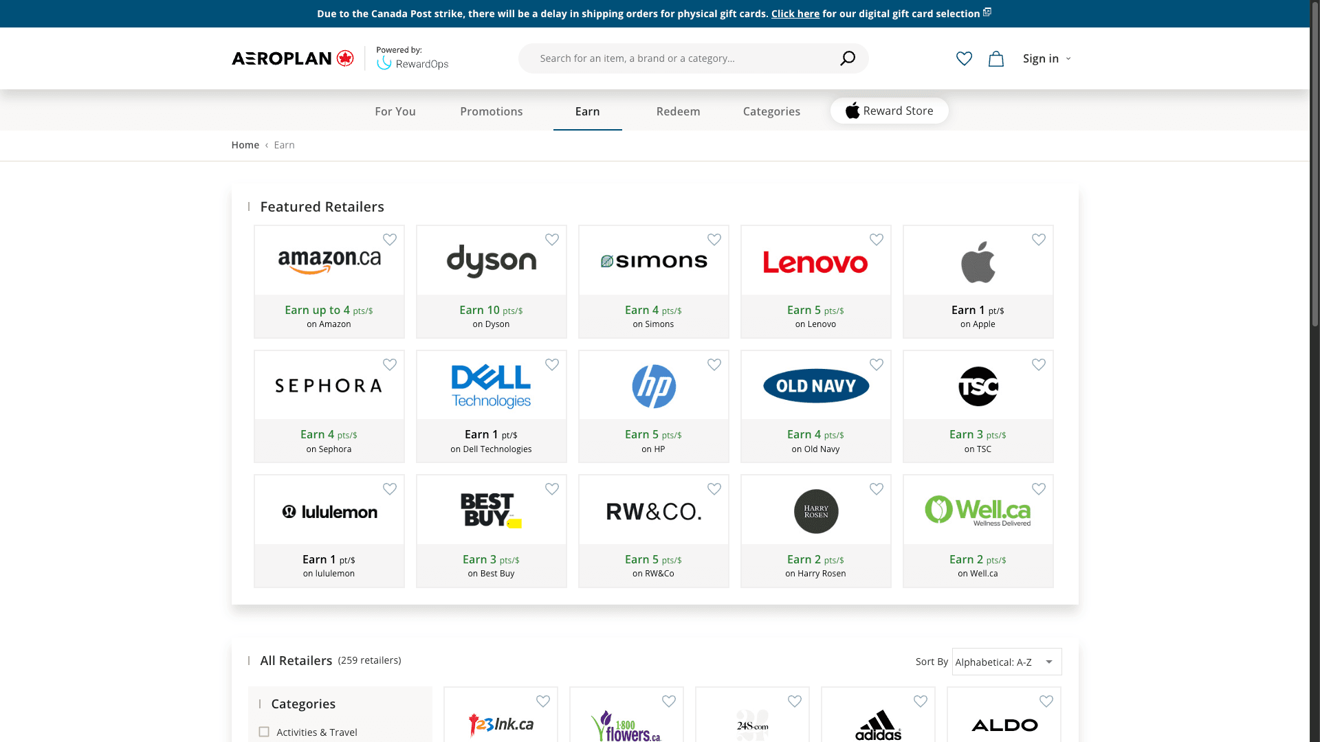 Aeroplan eStore - Retailers Intro