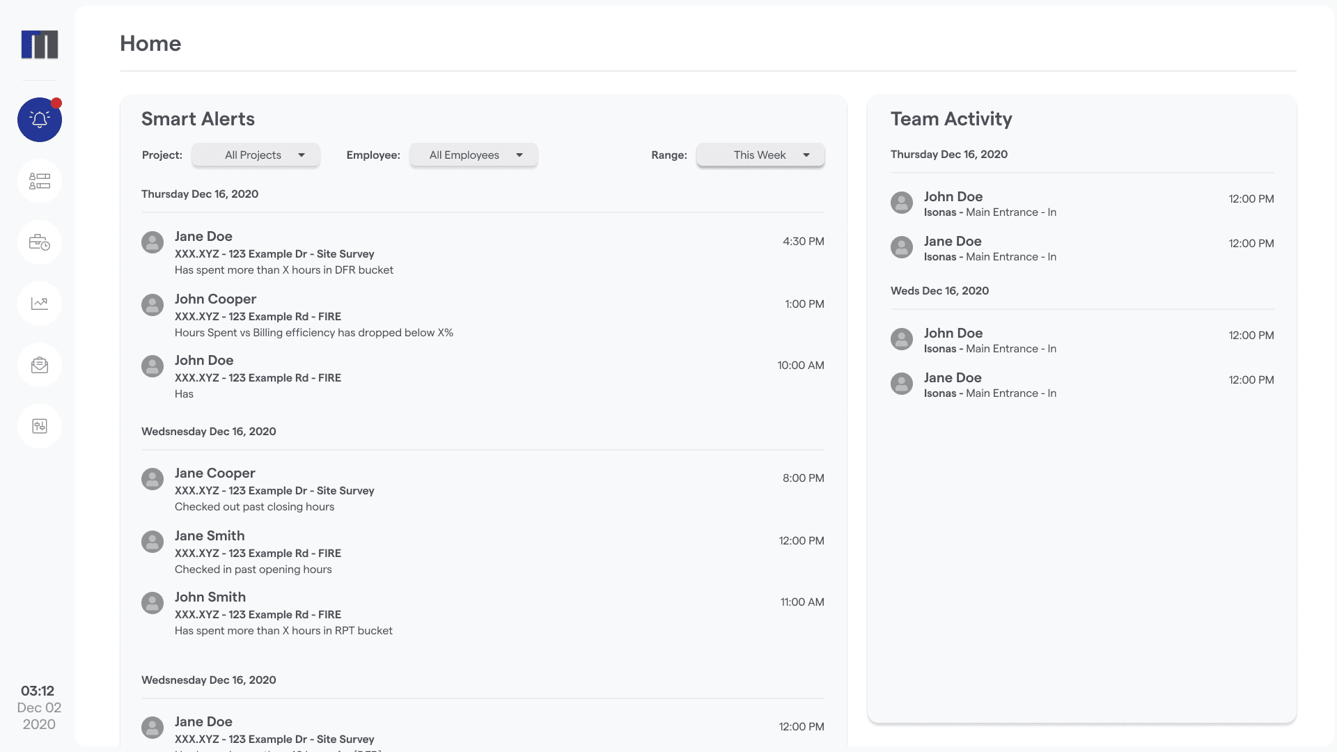 RocMar Employee Dashboard, Home