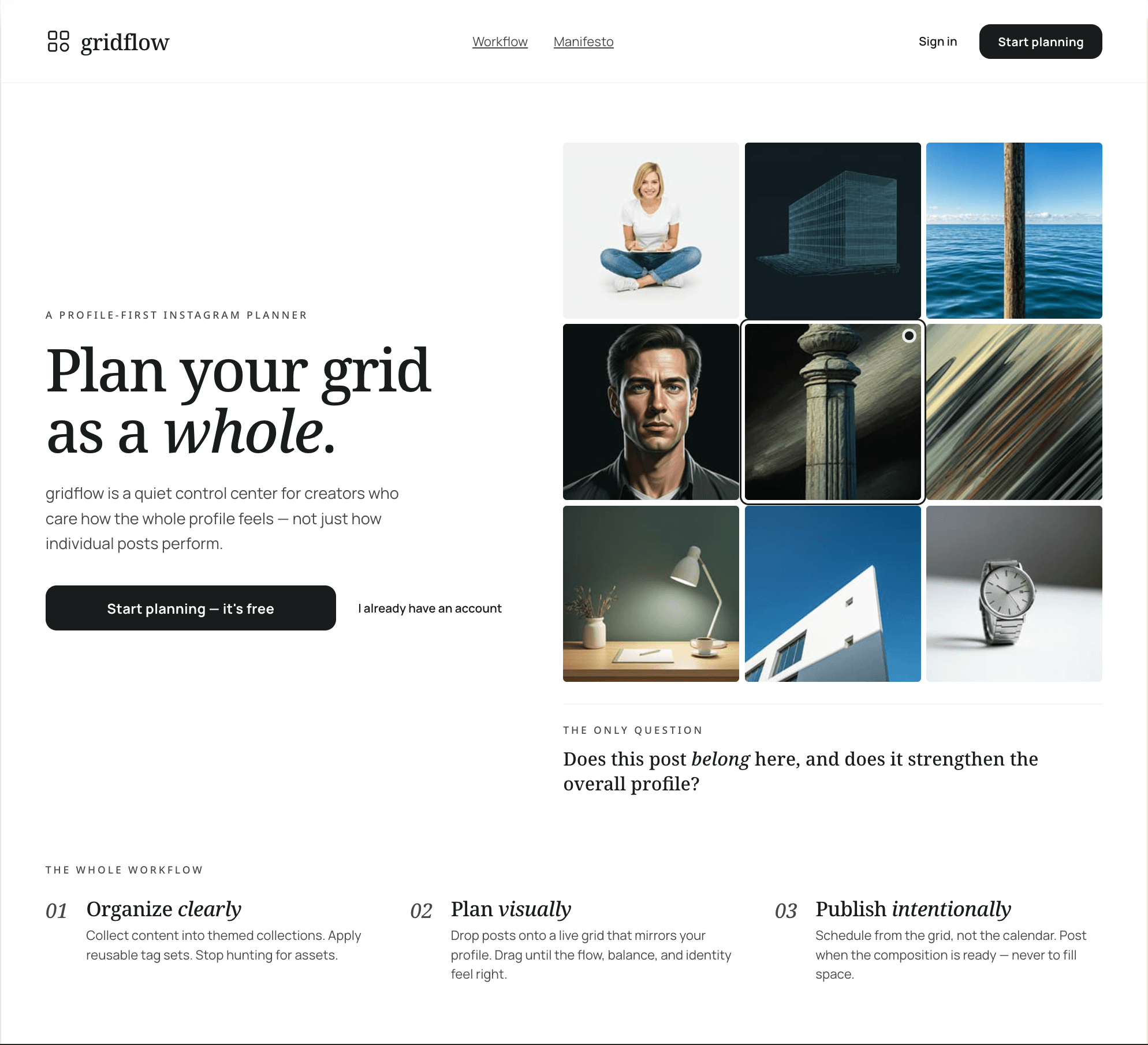 Gridflow marketing landing page — "Plan your grid as a whole"